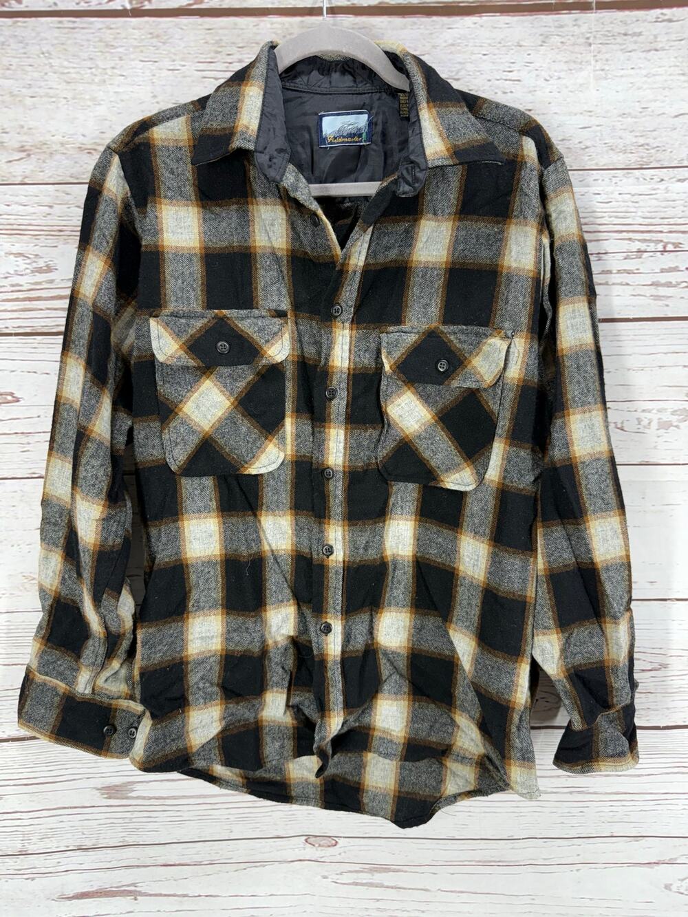 Fieldmaster Men's Wool Blend Plaid Button Down Shirt Size Medium